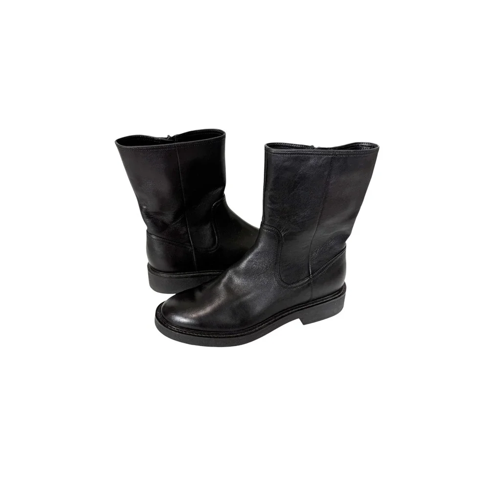 Veronica Beard Creswell Mid Calf Black Leather Minimalist Chelsea Boot Size 8